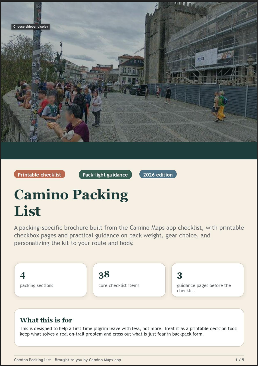 Preview of the Camino Packing List PDF